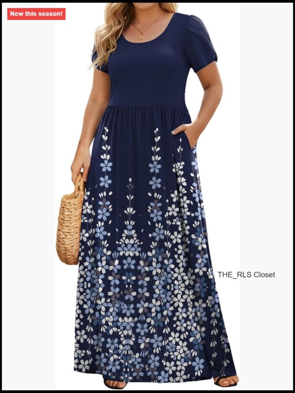 Plus Size Maxi Dress with Pockets Short Sleeve Loose Flowy Sundress